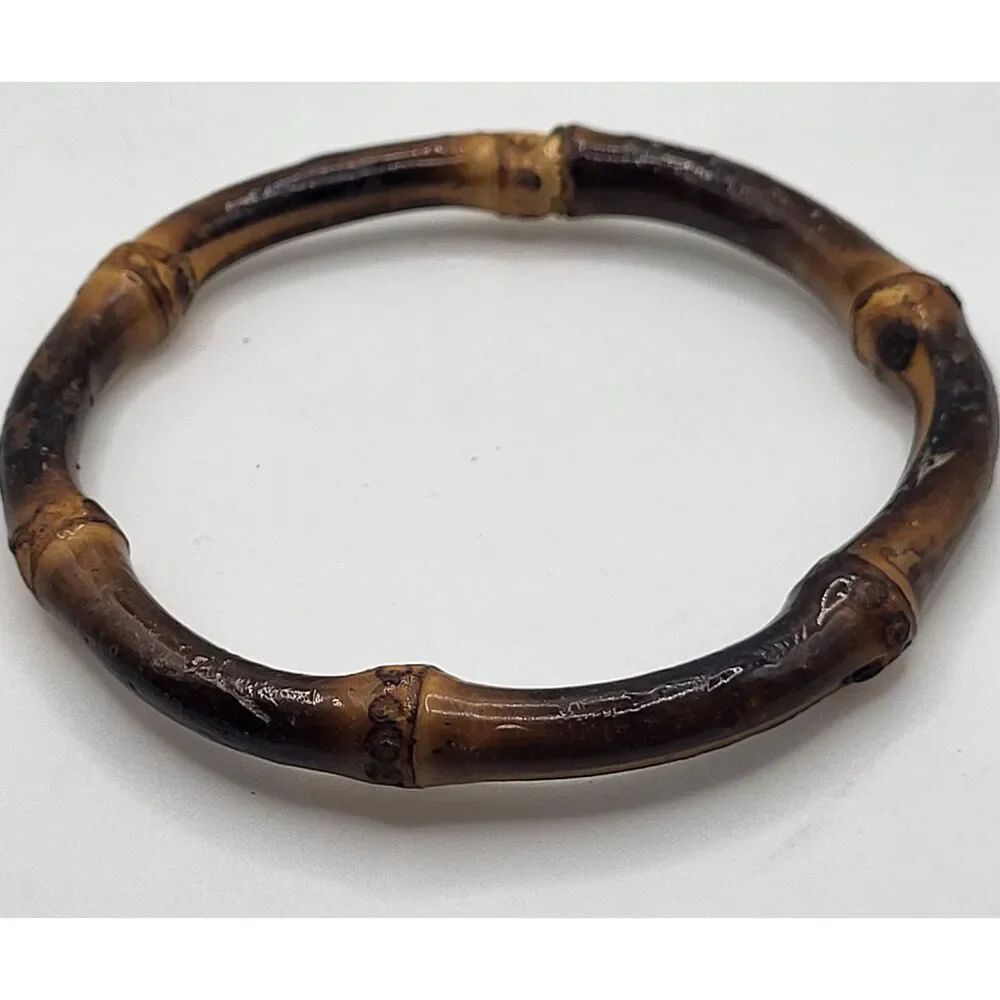 Vintage Burnt Bamboo Bangle Bracelet 2.5in dia